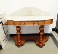 Victorian mahogany marble-topped washstand with shaped raised back,