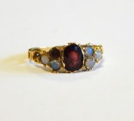 Victorian garnet and opal ring (one opal missing),
