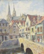 Ernest Knight (1915-1995) Oil on canvas "Le Vieux Quartier, Chartres",