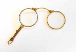 A gold plated and enamel folding lorgnette,