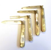 Victorian silver folding fruit fork with engraved mother-of-pearl scales,