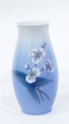 Copenhagen Bing & Grondahl vase decorated with flowers on a blue ground,