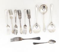Early 20th century silver Old English pattern fork with brightcut decoration, London 1905, teaspoon,