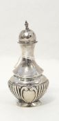 Edwardian silver pepperpot with reeded body, Birmingham 1906 together with an open salt and spoon,