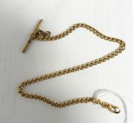 Gold curb link watch chain, marked 18ct with T-bar, approx.