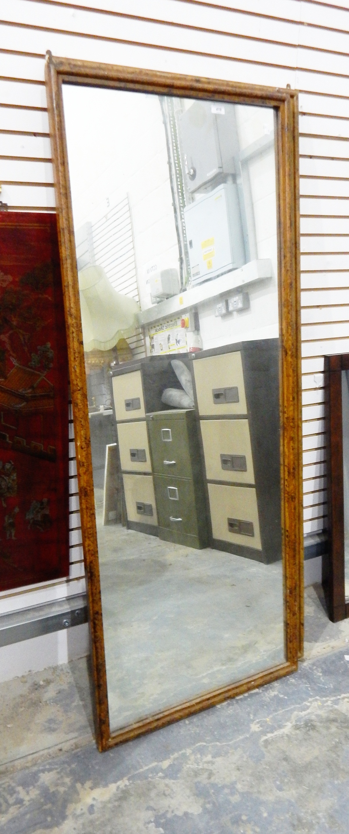 Pair of painted wood-effect full-length hanging mirrors,