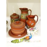 Victorian Wedgwood jug decorated with flowers on a terracotta ground (af),