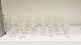 Suite of possibly Whitefriars table glass comprising 11 red wine glasses, five white wine glasses,
