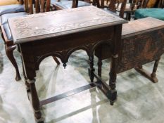 19th century oak side table with scroll decoration,
