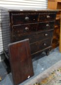 Victorian stained pine chest of two short and three long graduated drawers with bun handles,