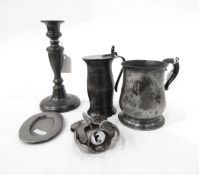 Victorian pewter mug, a pewter candlestick, inkwell, etc.