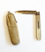 Victorian silver-bladed folding fruit knife with mother-of-pearl scales,