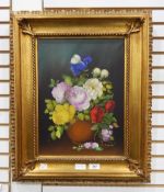 R Rosini Oil on canvas Still life of flowers in vase, in the Dutch style, signed,