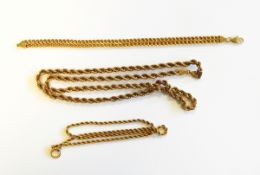9ct gold chain rope-pattern necklace, another 9ct gold rope-pattern chain necklace,