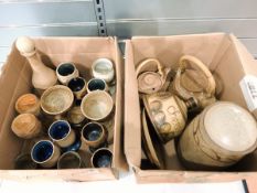 Welsh pottery goblets, tankard, cheese dish, storage jar,