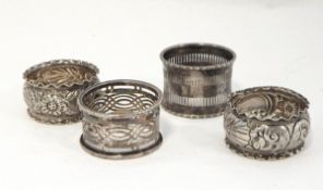 Pair of silver napkin rings, floral decoration,