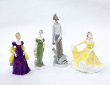 Lladro figure of 'Don Quixote' and three Royal Doulton figures 'Ninette',