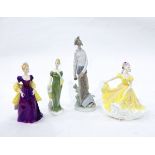 Lladro figure of 'Don Quixote' and three Royal Doulton figures 'Ninette',