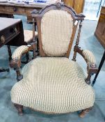 Victorian walnut open armchair,