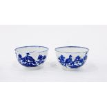 Pair of 18th century blue and white tea bowls and saucers, probably Worcester,