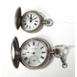 Gent's silver-cased half-hunter pocket watch, the enamelled face inscribed "P Orr & Sons,