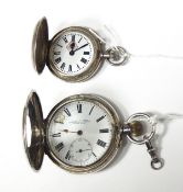 Gent's silver-cased half-hunter pocket watch, the enamelled face inscribed "P Orr & Sons,