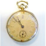18ct gold open-faced pocket watch (case marks rubbed),