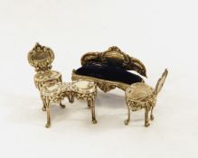 Edwardian silver suite of miniature furniture viz: settee, stool and two chairs all rococo repousee,