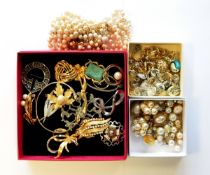 Large quantity of costume jewellery including simulated pearl, silver coloured jewellery etc.