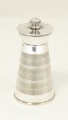 Silver peppermill, circular with engine-turned tapered body,