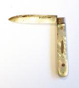 Victorian silver bladed folding fruit knife with engraved mother-of-pearl scales, Sheffield 1863,