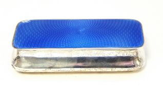 Victorian silver rectangular box with blue enamel hinged cover, 13cm,
