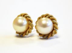 Pair of 18ct gold and pearl stud earrings,