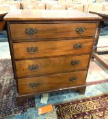 Mahogany chest of four graduated drawers, on shaped bracket feet,