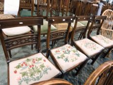 Set of four reproduction Regency dining chairs with diamond pierced crossrails,