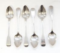 A set of six Victorian silver teaspoons, fiddle pattern with engraved initials, Glasgow 1823, 3.