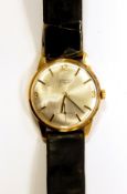 Longines gold wristwatch with silvered dial and leather strap,