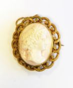 Victorian cameo brooch, the pink cameo carved with head and shoulders of maiden,