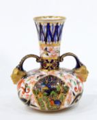 Royal Crown Derby two-handled vase of bottle form with flared neck,