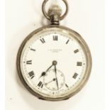 Silver cased open-faced pocket watch with Roman numerals and subsidiary seconds hand dial,
