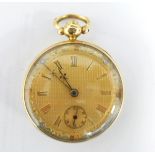 Victorian 18ct gold open-faced pocket watch, the case marked for Chester 1893,