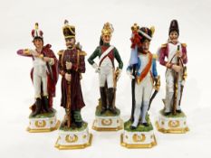 Set of eight continental porcelain figures of Napoleonic soldiers,