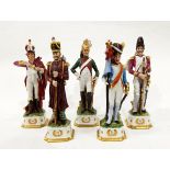 Set of eight continental porcelain figures of Napoleonic soldiers,