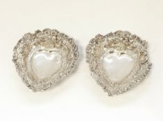 Pair of Victorian shaped heart trinket dishes,
