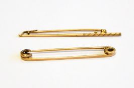 9ct gold tie bar and another gold-coloured metal bar brooch