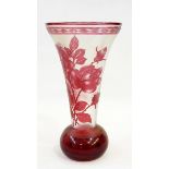 K L Morris (1885) red flashed glass trumpet-shaped vase,