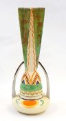 Art Deco style pottery vase with tapering panelled top section into flattened base,