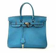 Hermes-style reproduction blue leather handbag