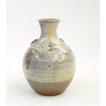 Ray Finch Winchcombe reduced salt glazed vase of ovoid form with lug handles stamped to base,