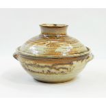 Ray Finch Winchcombe reduced salt glaze lidded rice bowl with iron slip, stamped to base,